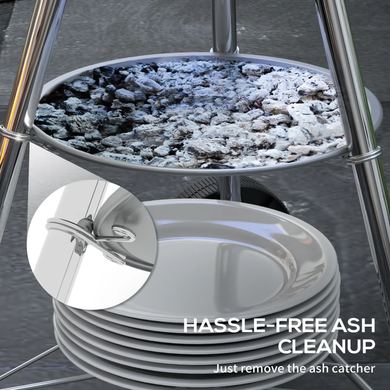 Outsunny Portable Charcoal BBQ Grill, Steel Outdoor Camp Picnic Cooker with Lid, Air Vents, Wheels and Storage Shelf, Black