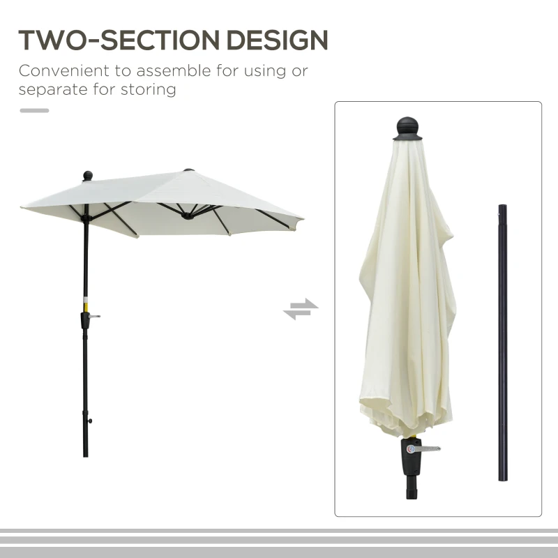 Outsunny 6.6 x 6ft Half Patio Umbrella Outdoor Parasol with Double-Sided Canopy, Crank Handle, Base for Garden, Balcony, Cream