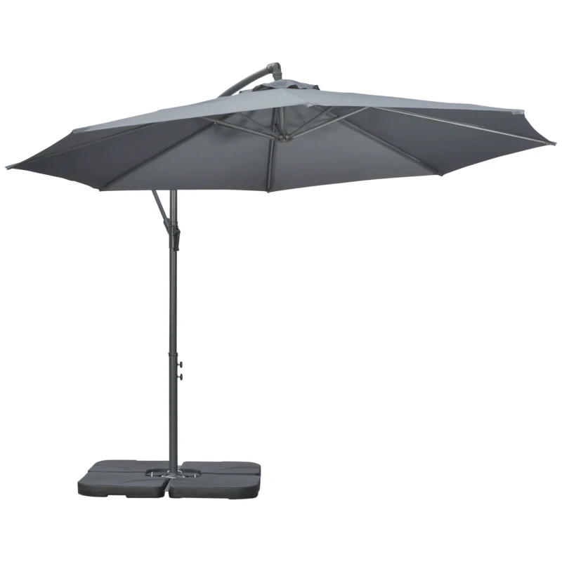 Outsunny 9.6ft Offset Patio Umbrella Garden Hanging Parasol Banana Cantilever Umbrella with Base, Crank, Dark Grey