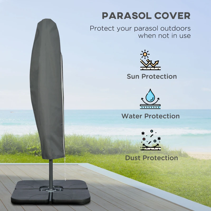 Outsunny 9.6ft Offset Patio Umbrella Garden Hanging Parasol Banana Cantilever Umbrella with Base, Crank, Coffee