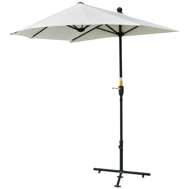 Outsunny 6.6 x 6ft Half Patio Umbrella Outdoor Parasol with Double-Sided Canopy, Crank Handle, Base for Garden, Balcony, Cream