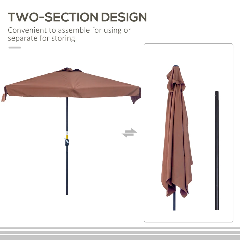 Outsunny 7.5ft Half Umbrella Semi Patio Parasol with Crank Handle, Top Vent for Garden, Balcony- NO BASE INCLUDED, Coffee