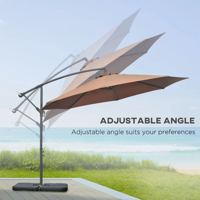 Outsunny 9.6ft Offset Patio Umbrella Garden Hanging Parasol Banana Cantilever Umbrella with Base, Crank, Coffee