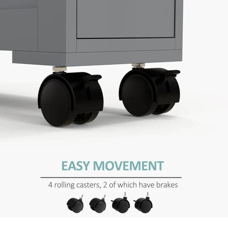 Slim Narrow Wood Rolling Bathroom Floor Cabinet, Space-Saving Side Storage with Shelves, Ideal for Small Spaces, Gray