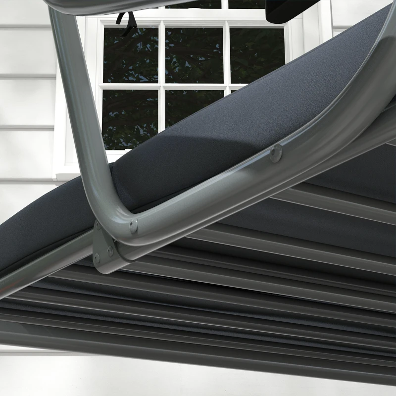 Outsunny 3-Seat Outdoor Patio Swing Canopy Chair, Converting Flat Bed with Adjustable Shade, Cushions, Cup Holder, Dark Grey