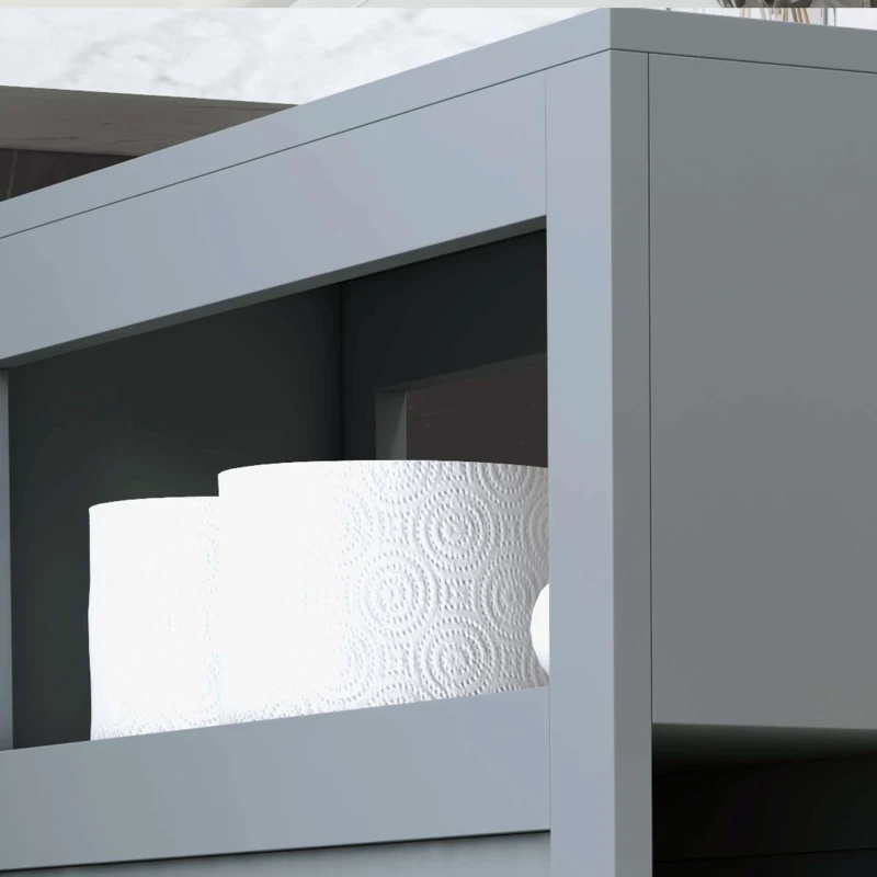 Modern Narrow Wooden Bathroom Cabinet, Storage for Toilet Paper & Linens, Sleek Gray Finish, Space-Saving Design