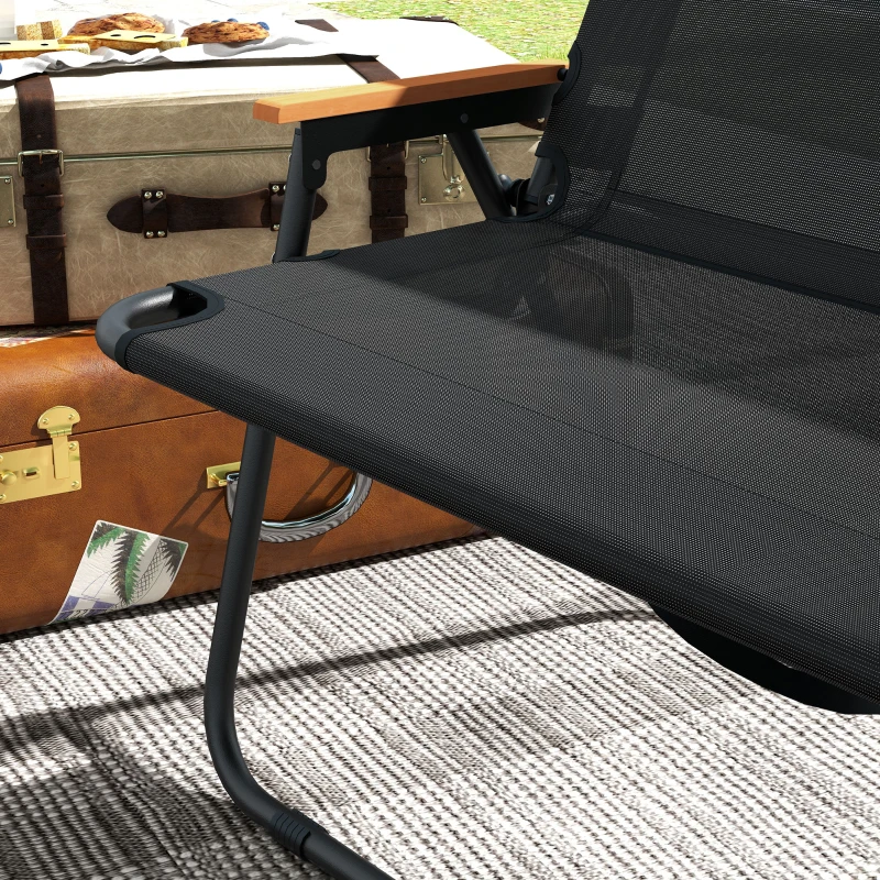 Outsunny 2-Seat Folding Patio Bench Camping Chair, Sports Chair with Armrest, Mesh Fabric Seat for Lawn, Black