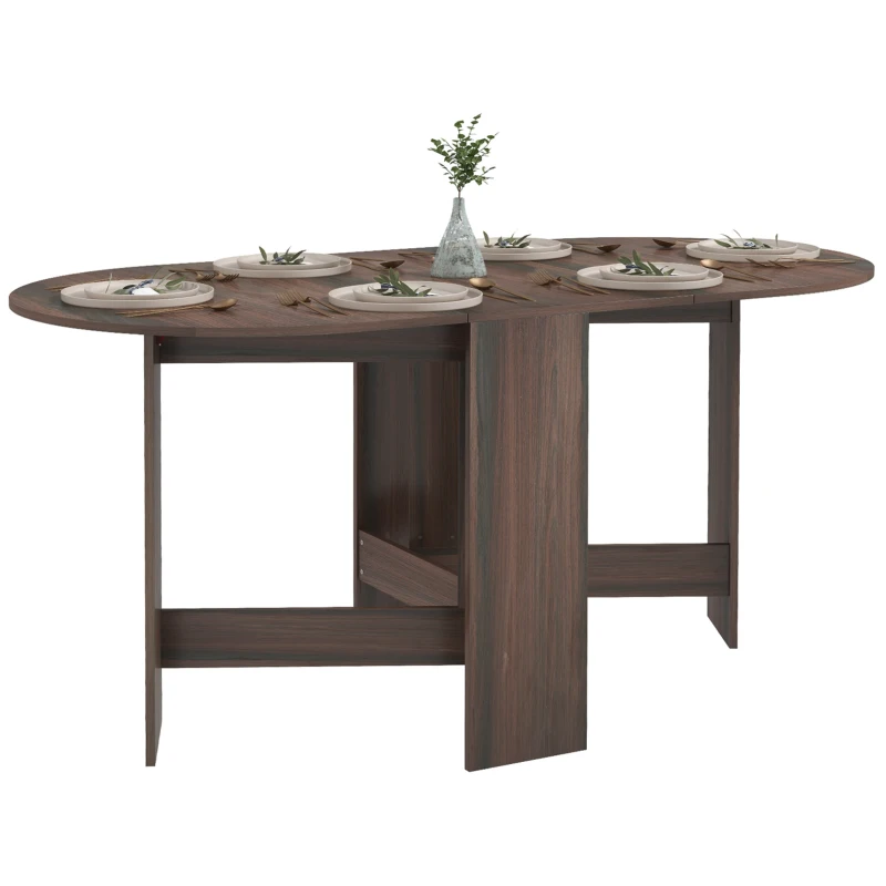 HOMCOM Folding Dining Table, Oval Drop Leaf Kitchen Table for Small Spaces, Distressed Brown ...