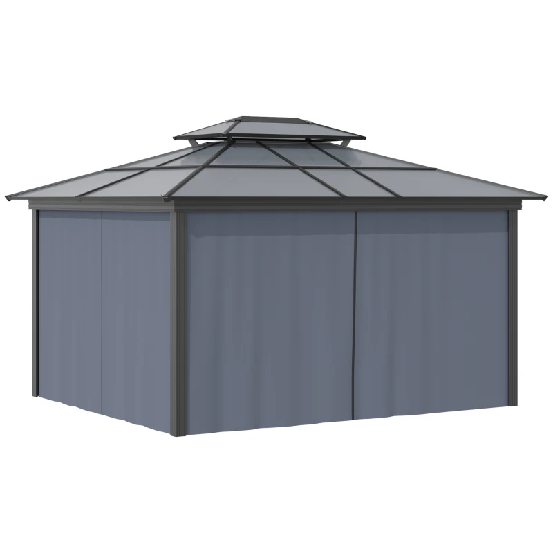 Outsunny 10' x 12' Aluminum Patio Gazebo with Mesh Curtains - 2 Tier Roof Outdoor Canopy for Garden, Black