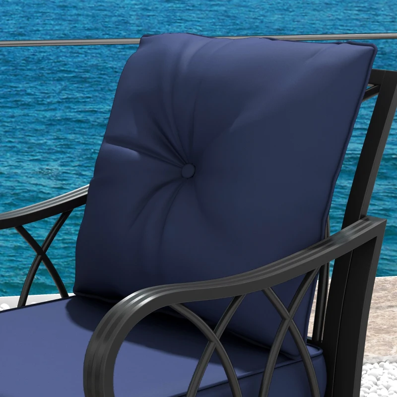 Outsunny 2 Piece Outdoor Wicker Rocking Chairs Rattan Porch Rockers with Cushions, Aluminum Frame for Garden, Patio, Blue