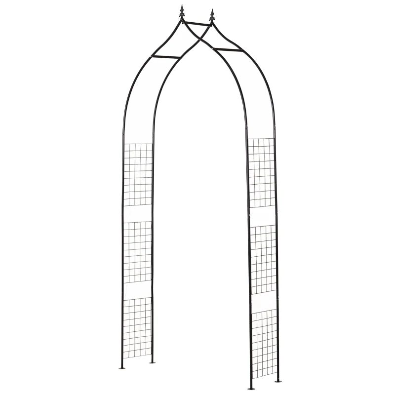 Outsunny 8FT Metal Garden Arch, Decorative Arbor Trellis for Climbing Plants, Wedding, Party, Event, Holiday, Black