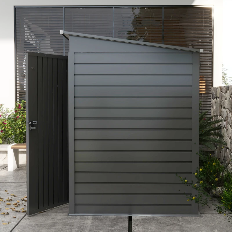Outsunny 6 x 4FT Galvanized Garden Storage Shed, Metal Outdoor Shed with Double Doors and 2 Vents, Grey