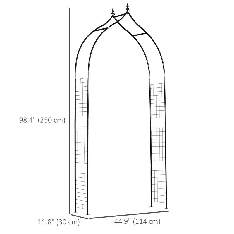 Outsunny 8FT Metal Garden Arch, Decorative Arbor Trellis for Climbing Plants, Wedding, Party, Event, Holiday, Black