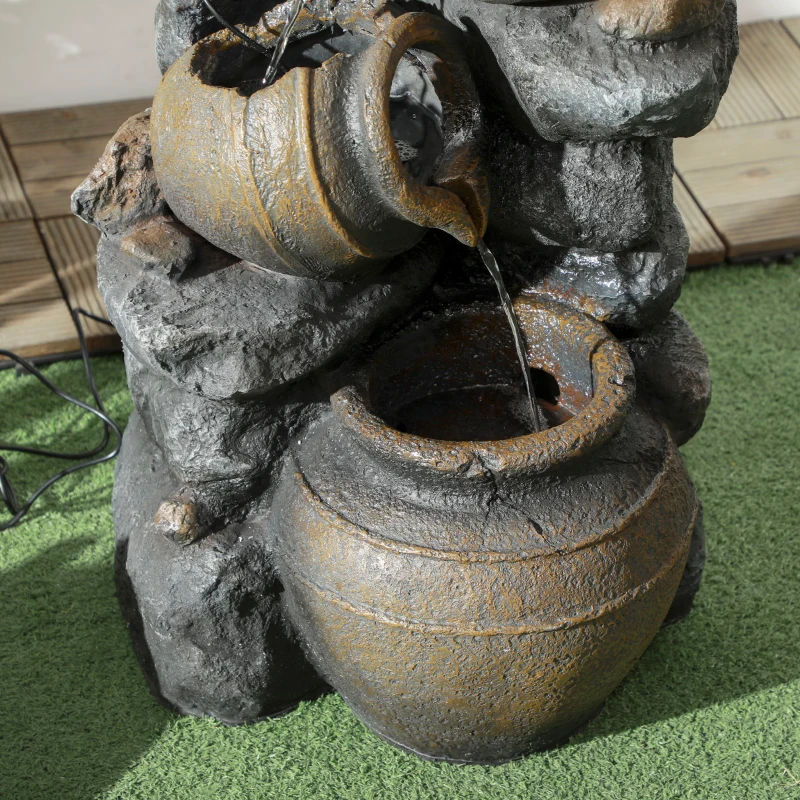 Outsunny 28.3" Solar Water Fountain, 4-Tier Resin Cascading Jars and Stacked Stones Outdoor Waterfall Fountain with LED Lights