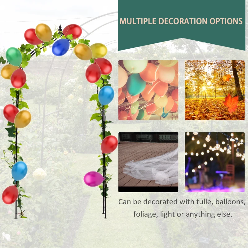 Outsunny 8FT Metal Garden Arch, Decorative Arbor Trellis for Climbing Plants, Wedding, Party, Event, Holiday, Black