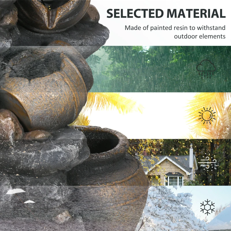 Outsunny 28.3" Solar Water Fountain, 4-Tier Resin Cascading Jars and Stacked Stones Outdoor Waterfall Fountain with LED Lights