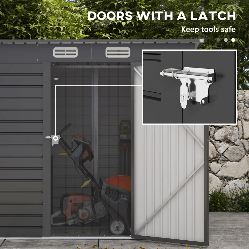 Outsunny 6 x 4FT Galvanized Garden Storage Shed, Metal Outdoor Shed with Double Doors and 2 Vents, Grey