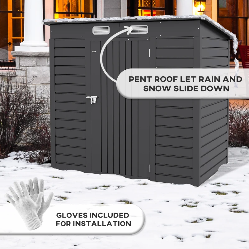 Outsunny 6 x 4FT Galvanized Garden Storage Shed, Metal Outdoor Shed with Double Doors and 2 Vents, Grey