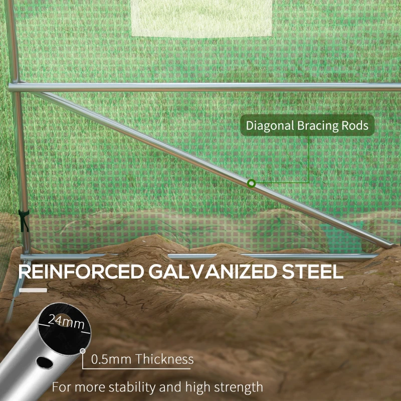 Outsunny 20' x 10' Walk-in Greenhouse with Sprinkler System, Tunnel Green House with Wide Roll-up Door, 12 Mesh Windows, Green