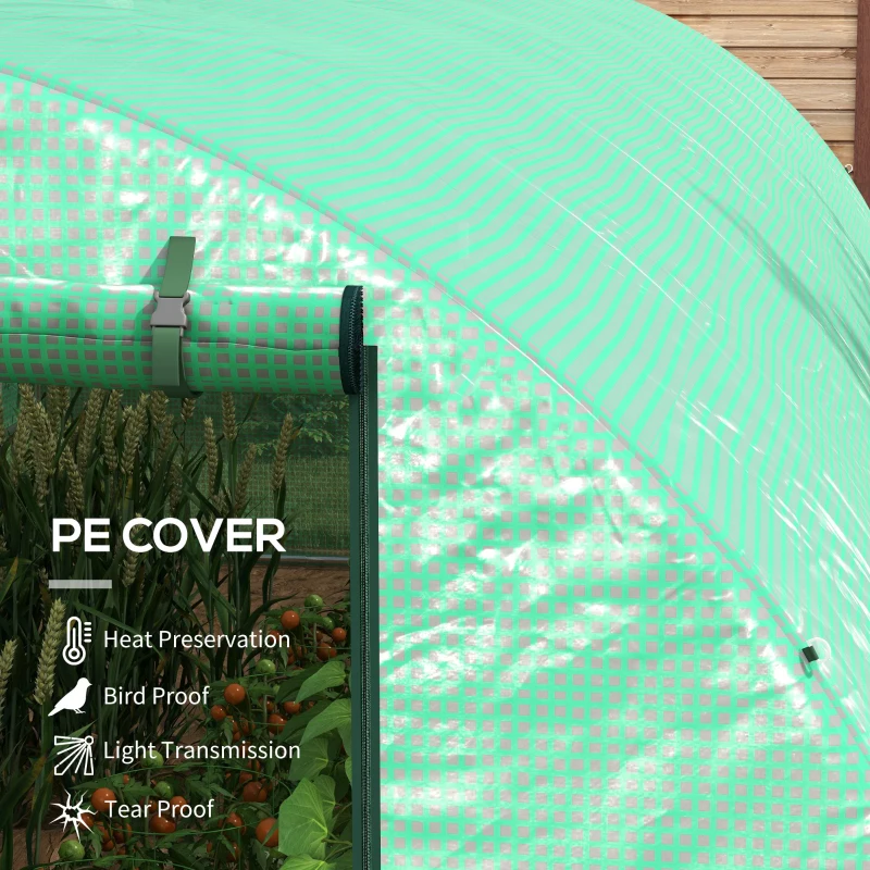 Outsunny 20' x 10' Walk-in Greenhouse with Sprinkler System, Tunnel Green House with Wide Roll-up Door, 12 Mesh Windows, Green