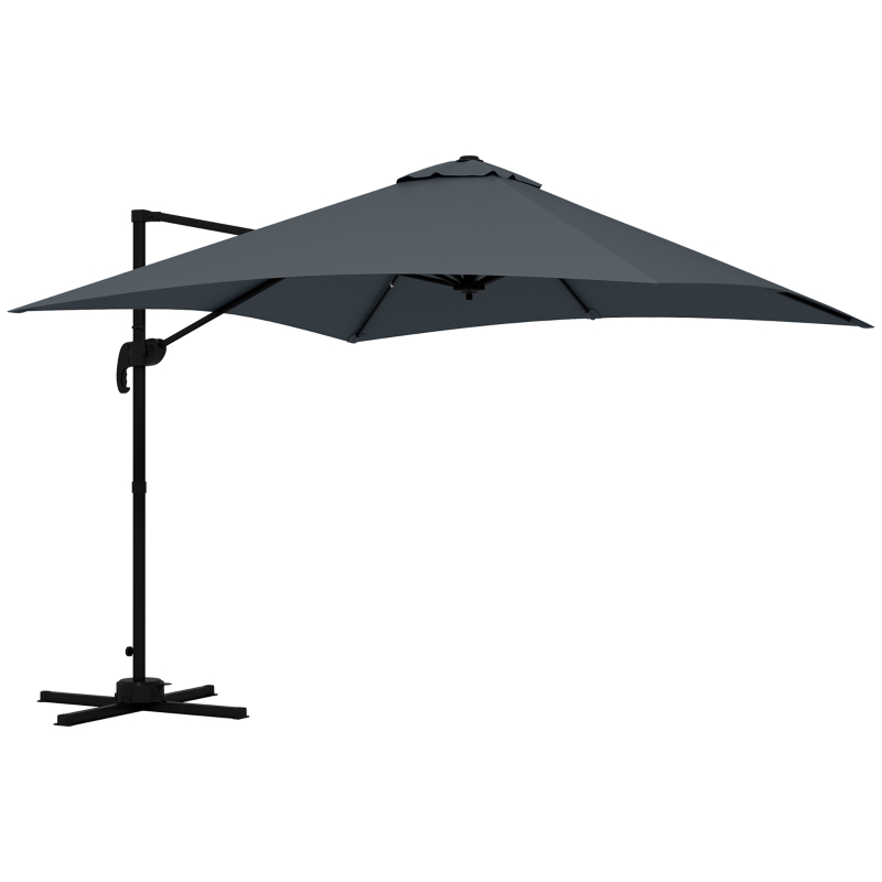 Outsunny 10x10ft Cantilever Umbrella Rotatable Square Market Parasol, 4 Adjustable Angle for Outdoor Backyard Patio Dark Grey