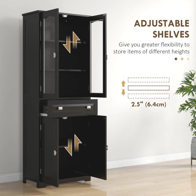 HOMCOM 63" 4-Door Kitchen Pantry Cabinet, Freestanding Storage Cabinet Cupboard with Adjustable Shelves, Black