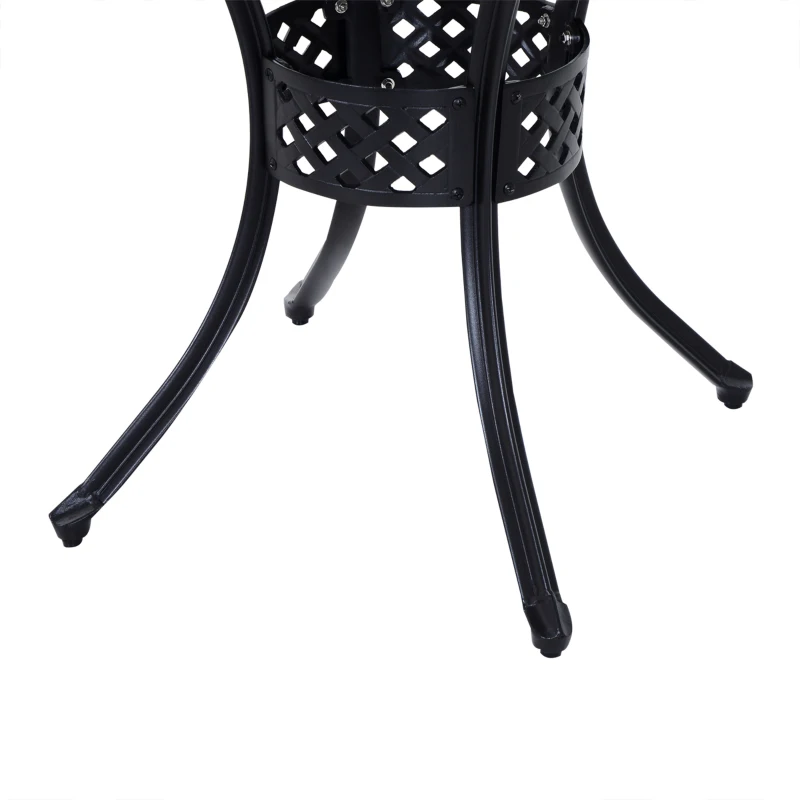 Outsunny 33-Inch Roud Patio Dining Table with Umbrella Hole, Cast Aluminum Garden Table, All Weather Patio Bisto Table, for Lawn, Garden, Outside, Black