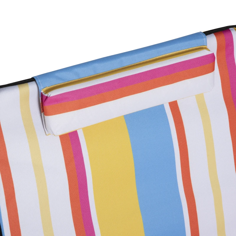 Outsunny Set of 2 Beach Lounge Chair Sun Lounger Beach Mat, Padded Folding Ground Mat Lounge Chair w/Adjustable Back, Steel Frame, Head Pillow and Carry Bag for Backyard Lakeside, Colorful Stripes