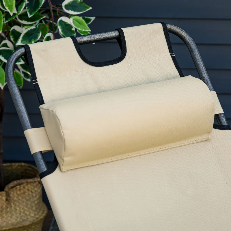 Outsunny Folding Chaise Lounge Chair, Outdoor Portable 2-Level Adjustable Recliner Zero Gravity Chair with Headrest Pillow, Beige