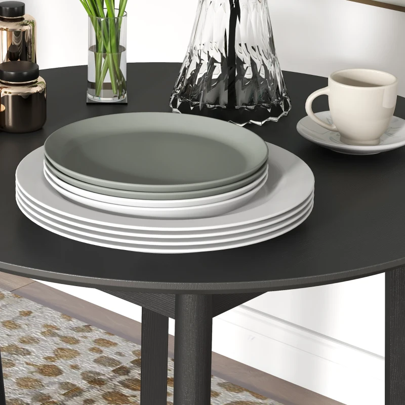 HOMCOM 30" Round Dining Table, Farmhouse Dining Room Table with Pine Wood Frame, Space Saving Small Kitchen Table, Black