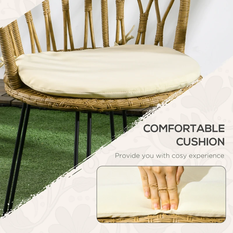 Outsunny 4 Pieces Rattan Dining Set with Storage Basket, Tempered Glass Table Top, for Garden, Backyard, Balcony, Light Brown