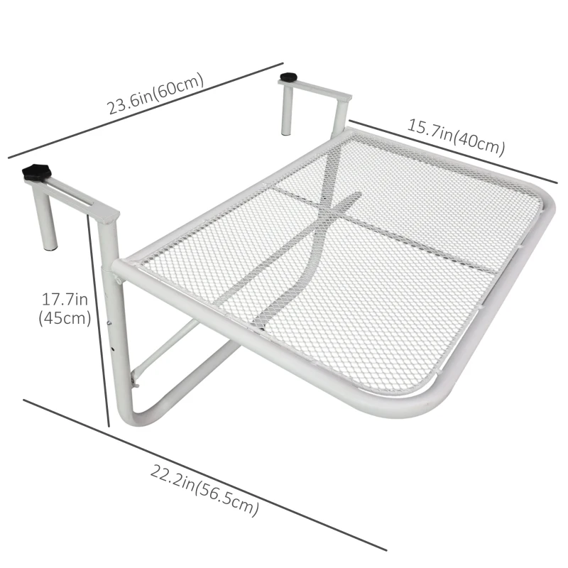 Outsunny Adjustable Balcony Hanging Railing Table, Metal Mounting Mini Wall Desk Storage Rack, Outdoor Flower Stand Serving Table Rectangle, White