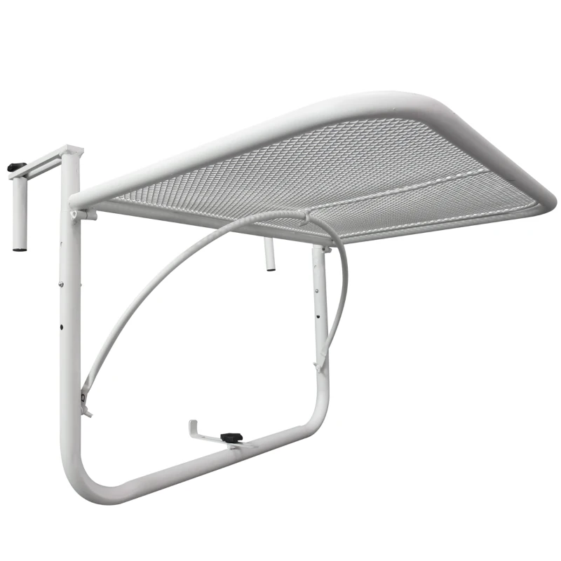 Outsunny Adjustable Balcony Hanging Railing Table, Metal Mounting Mini Wall Desk Storage Rack, Outdoor Flower Stand Serving Table Rectangle, White