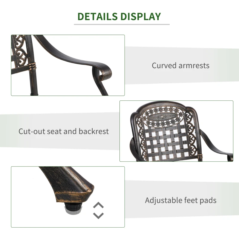 Outsunny 5-Piece Outdoor Patio Dining Set with 4 Armchairs & 1 Table with Umbrella Hole, 35" Round Bistro Table, Cast Aluminium Patio Furniture Set for Garden Deck Yard, Bronze