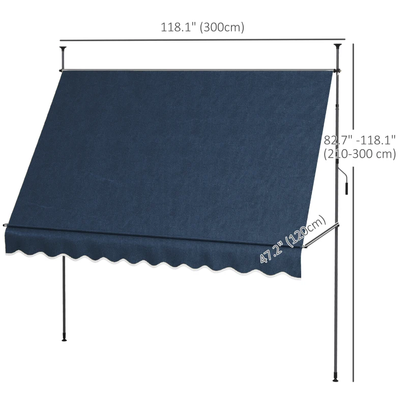 Outsunny 10' x 4' Manual Retractable Awning, Non-Screw Freestanding Patio Awning, UV Resistant, for Window or Door, Blue