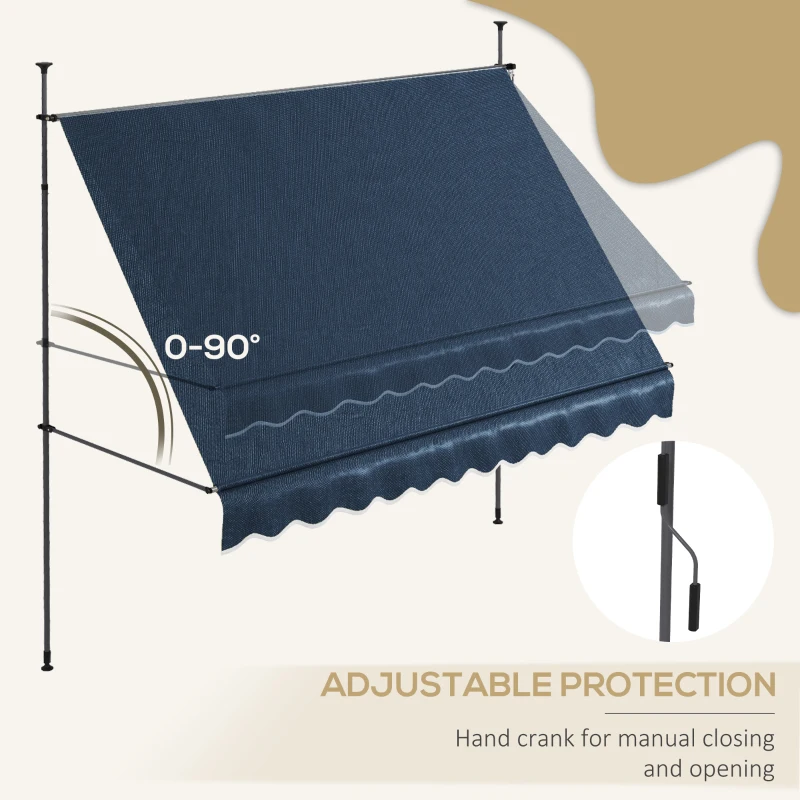 Outsunny 10' x 4' Manual Retractable Awning, Non-Screw Freestanding Patio Awning, UV Resistant, for Window or Door, Blue