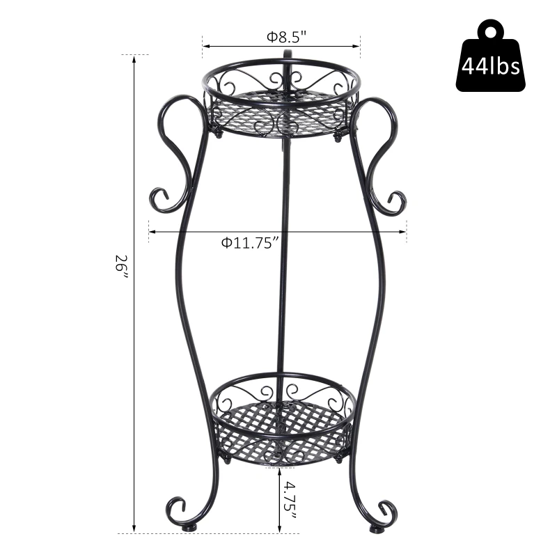 Outsunny 2 Shelf Flower Pot Stand 2-Tier Freestanding Plant Display Rack Indoor Outdoor Metal Easy to clean porch, patio, backyard