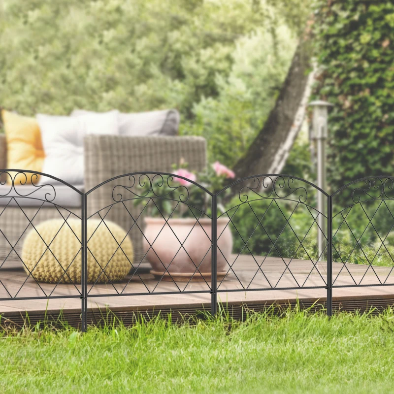 Outsunny 4 Pack Garden Fencing for Yard, Decorative Fence Panels as Animal Barrier and Flower Edging, Swirls