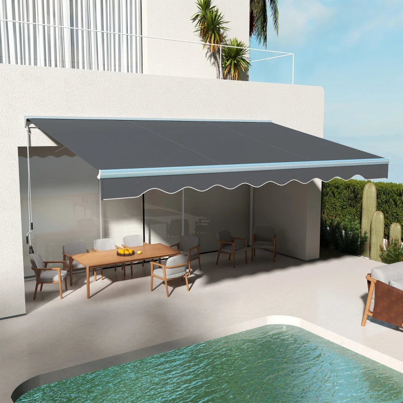 Outsunny 16.5' Electric Retractable Awning with LED, UV40+ Sun Shade, Remote & Crank Control for Deck, Balcony, Yard, Dark Gray