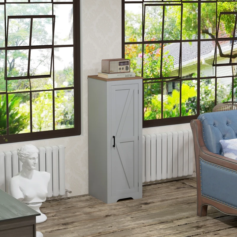 HOMCOM Farmhouse Accent Cabinet with Adjustable Shelf Barn Door Storage Cabinet for Living Room Floor Pantry Cabinet Grey