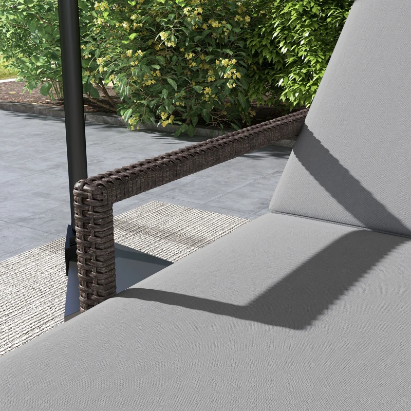 Outsunny 2 Piece Wicker Chaise Lounger PE Rattan Outdoor Lounge Chair Recliner with Adjustable Backrest and 2 Wheels, Grey