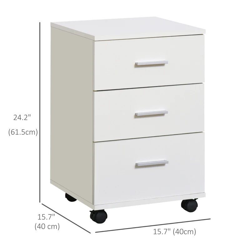 Vinsetto Mobile Filing Cabinet with Wheels, 3 Drawer File Cabinet with Lock and Keys for Home Office, White