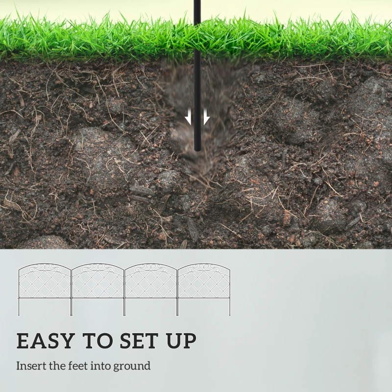 Outsunny 4 Pack Garden Fencing for Yard, Decorative Fence Panels as Animal Barrier and Flower Edging, Swirls