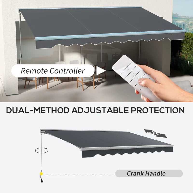 Outsunny 16.5' Electric Retractable Awning with LED, UV40+ Sun Shade, Remote & Crank Control for Deck, Balcony, Yard, Dark Gray