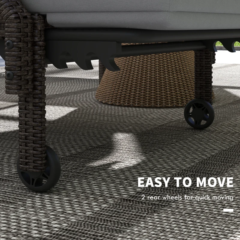 Outsunny 2 Piece Wicker Chaise Lounger PE Rattan Outdoor Lounge Chair Recliner with Adjustable Backrest and 2 Wheels, Grey