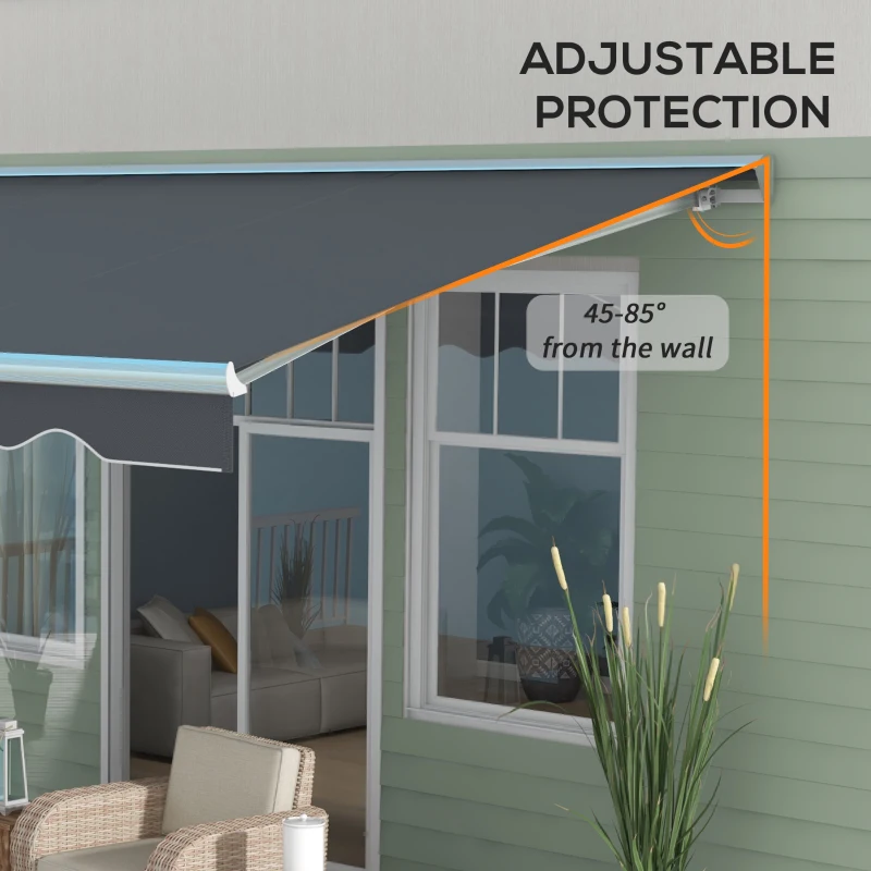 Outsunny 16.5' Electric Retractable Awning with LED, UV40+ Sun Shade, Remote & Crank Control for Deck, Balcony, Yard, Dark Gray