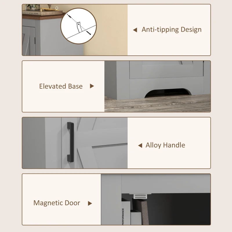 HOMCOM Farmhouse Accent Cabinet with Adjustable Shelf Barn Door Storage Cabinet for Living Room Floor Pantry Cabinet Grey