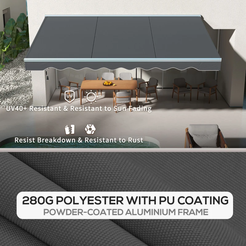 Outsunny 16.5' Electric Retractable Awning with LED, UV40+ Sun Shade, Remote & Crank Control for Deck, Balcony, Yard, Dark Gray