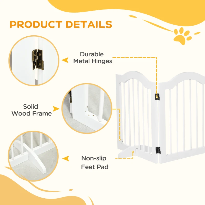 PawHut 24"H Foldable Dog Gate, 3 Panels Freestanding Pet Gate Barriers Indoor with Support Feet, Puppy Fence for Small Dogs, White