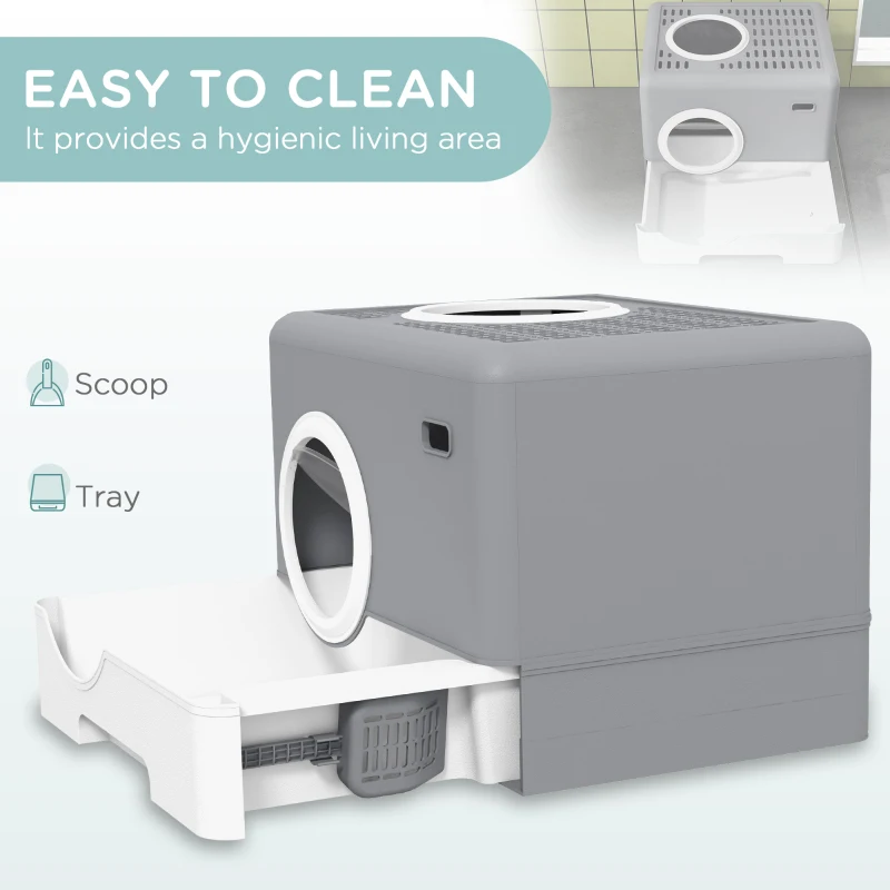 PawHut Cat Litter Box, Litter Tray, Front Entry, Top Exit, 20.5" x 16" x 15"